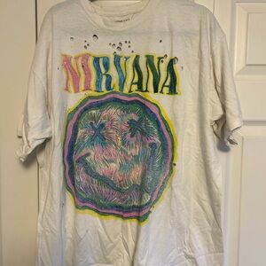 NIRVANA White Short-Sleeve Tee with Multicolor Smiley Graphic